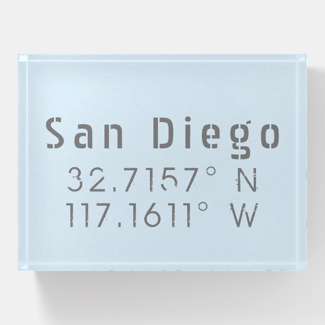 San Diego Latitude Longitude  Paperweight (Front)