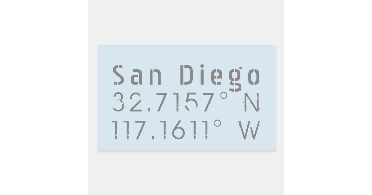 San Diego Latitude Longitude Rectangular Sticker Zazzle