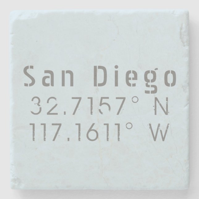 San Diego Latitude Longitude Stone Coaster (Front)
