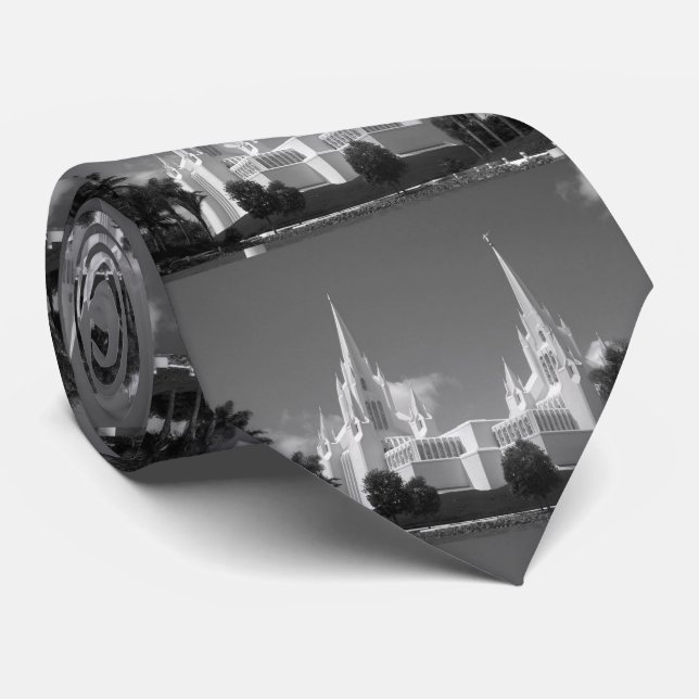 San Diego LDS Temple in black and white Neck Tie (Rolled)