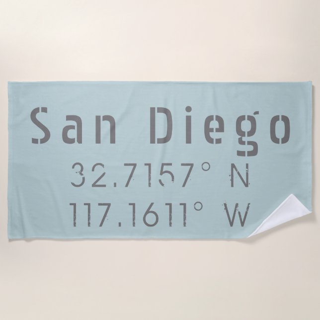 San Diego longitude and latitude Beach Towel (Front)