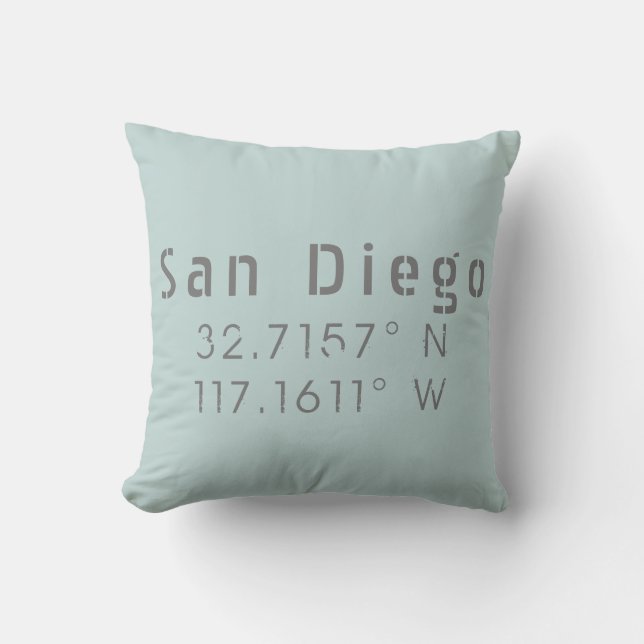 San Diego Longitude Latitude Throw Pillow (Front)
