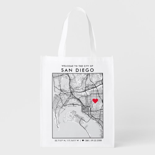 San Diego Love Locator City Map Wedding Welcome Grocery Bag
