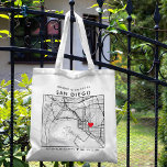 San Diego Love Locator | City Map Wedding Welcome Tote Bag<br><div class="desc">A fun tote bag for a wedding or any other occasion taking place in the beautiful city of San Diego. This tote features an overhead map of the city center inside a black-bordered box framer. On the top sits a short welcome greeting and the name of the city. On the...</div>