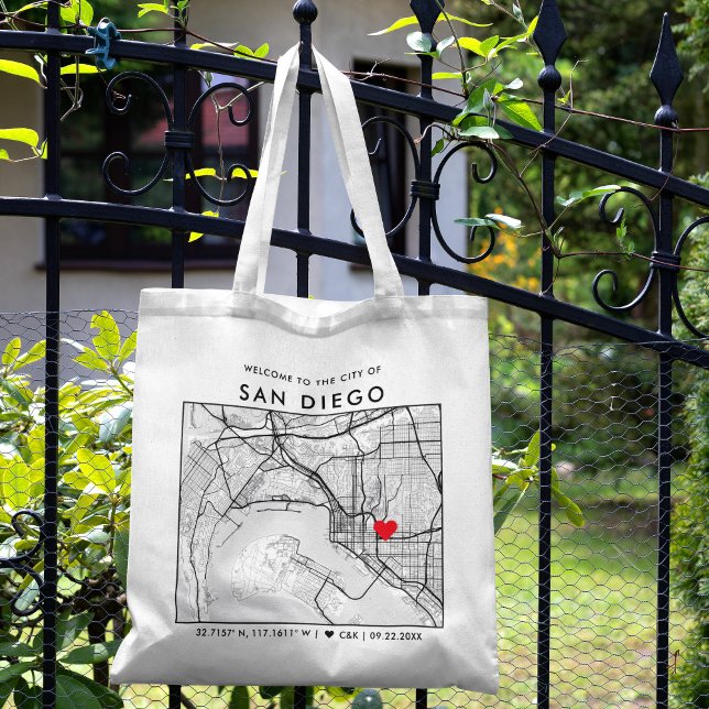 San Diego Love Locator | City Map Wedding Welcome Tote Bag (Creator Uploaded)