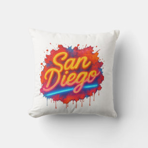San Diego Neon Street Art – Colorful Retro Script Throw Pillow