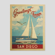 San Diego Postcard Sailboat Vintage California