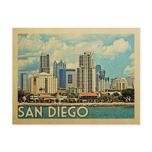 San Diego Postcard Skyline California Vintage