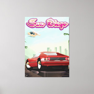 San Diego red sport car 1988 travel poster Canvas Print