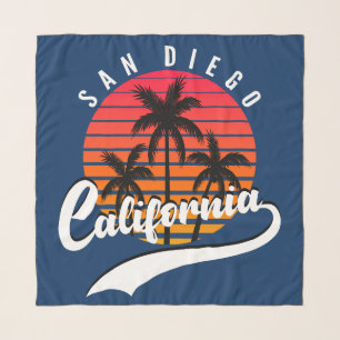 San Diego Retro Sunset And Palm Trees Scarf