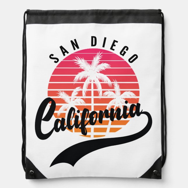 San Diego Retro Sunset Drawstring Bag (Front)