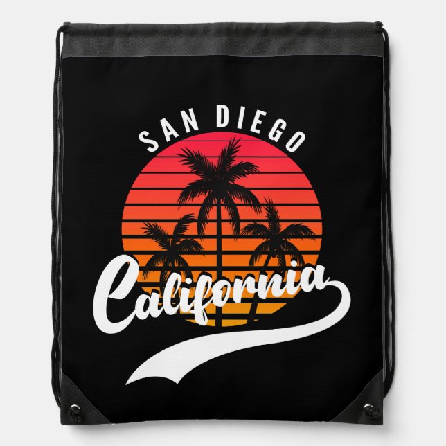 San Diego Retro Sunset Drawstring Bag (Front)