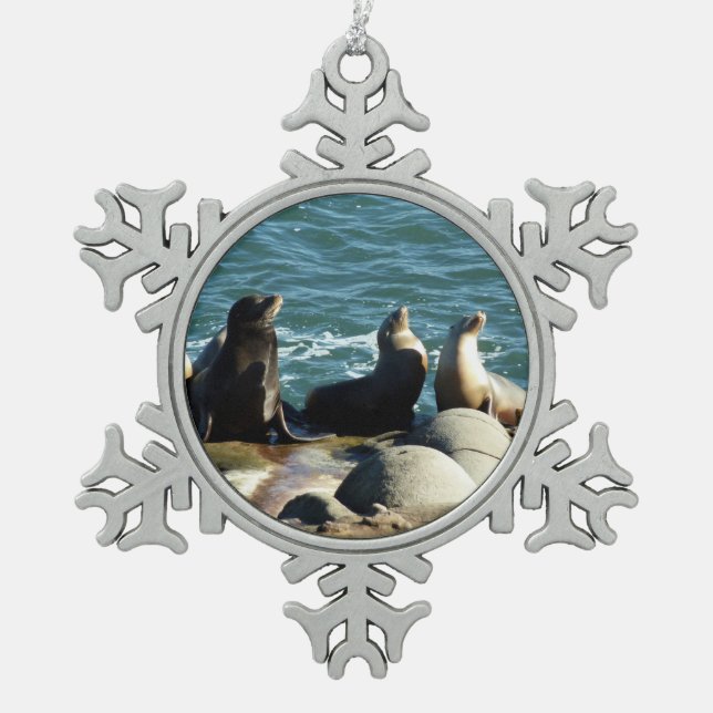 San Diego Sea Lions Snowflake Pewter Christmas Ornament (Front)