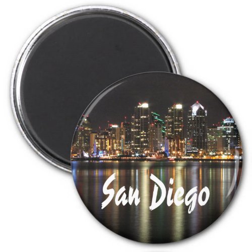 San Diego Skyline at night across the water Magnet