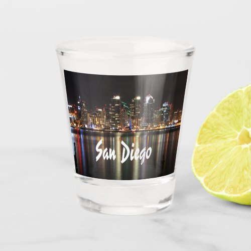 San Diego Skyline at night across the water Shot Glass
