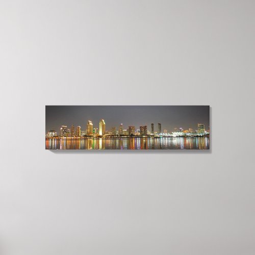 San Diego Skyline At Night Panoramic Canvas Print