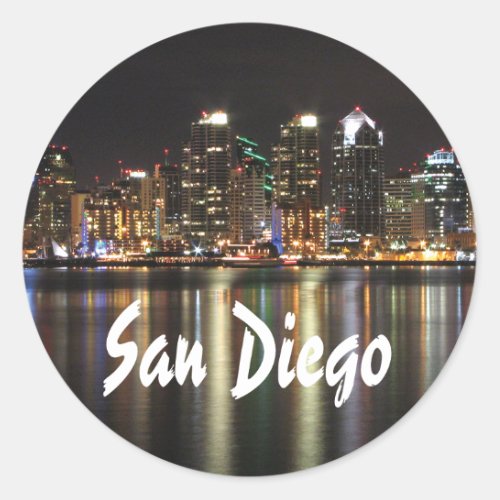 San Diego Skyline at night photo Classic Round Sticker