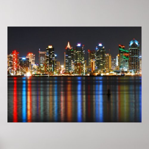 San Diego Skyline at Night Poster