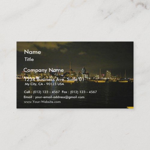 San Diego Skyline Buildings Water Sailboats Nightt Business Cards