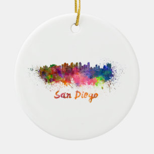 San Diego skyline in watercolor Ceramic Ornament