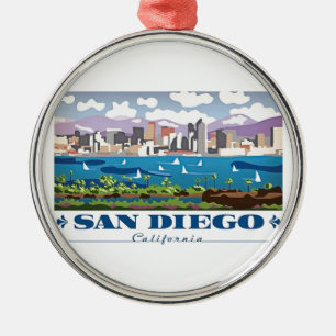San Diego Skyline Metal Ornament