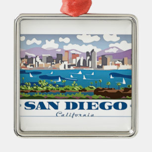 San Diego Skyline Metal Ornament