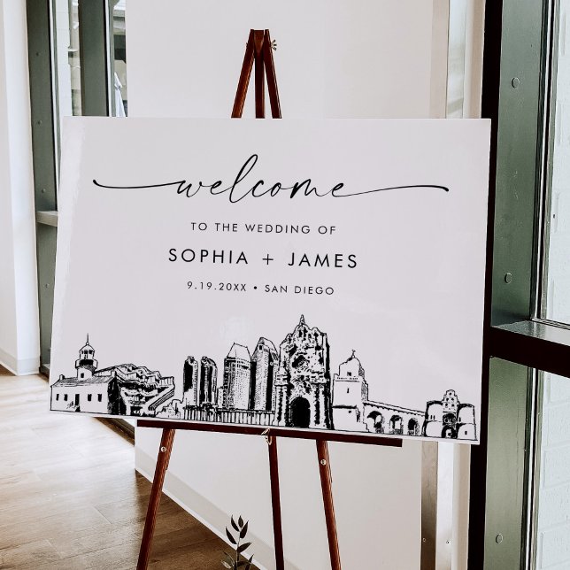 San Diego Skyline Modern Wedding Welcome Foam Board (Creator Uploaded)