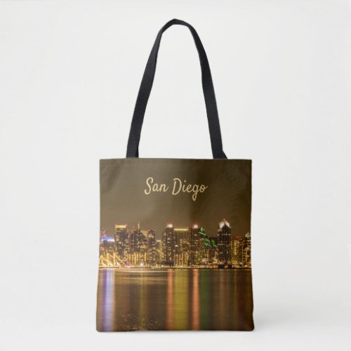 San Diego Skyline Night California Souvenir Tote Bag