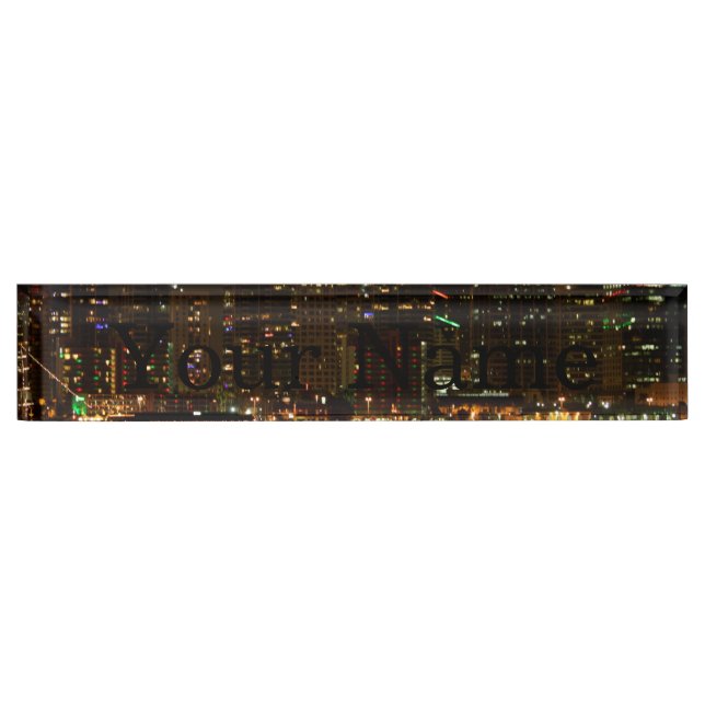 San Diego Skyline Night Desk Name Plate (Front)