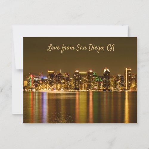 San Diego Skyline Night Travel Photo Souvenir Postcard