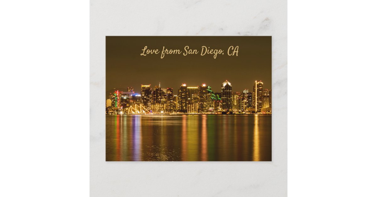 San Diego Skyline Night Travel Photo Souvenir Postcard | Zazzle