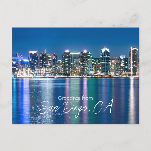 San Diego Skyline Night Travel Souvenir Postcard (Front)