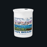 San Diego Skyline Pitcher<br><div class="desc">San Diego is a city on the Pacific coast of California known for its beaches, parks and warm climate. Immense Balboa Park is the site of the world-famous San Diego Zoo, as well as numerous art galleries, artist studios, museums and gardens. A deep harbor is home to a large active...</div>
