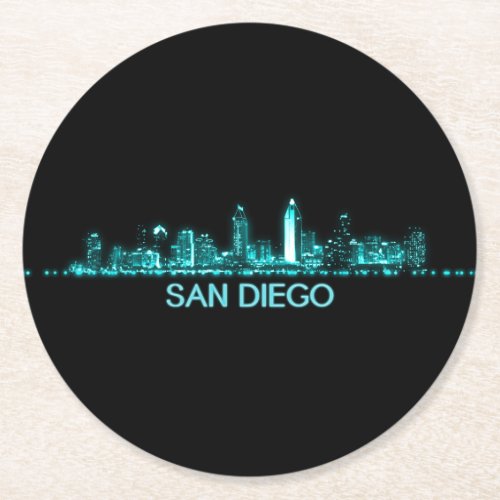 San Diego Skyline Round Paper Coaster