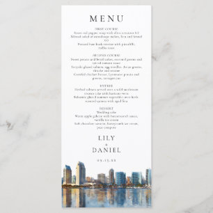 San Diego Skyline Watercolor Destination Wedding Menu