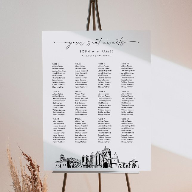 San Diego Skyline Wedding Seating Chart 18x24 Foam Board (Creator Uploaded)
