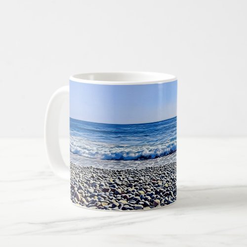 San Diego South Ponto Beach Pebbles and Ocean Coffee Mug