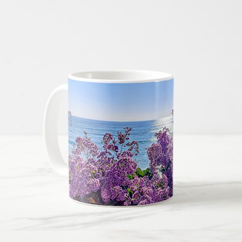 San Diego South Ponto Beach Purple Lilacs  Ocean Coffee Mug
