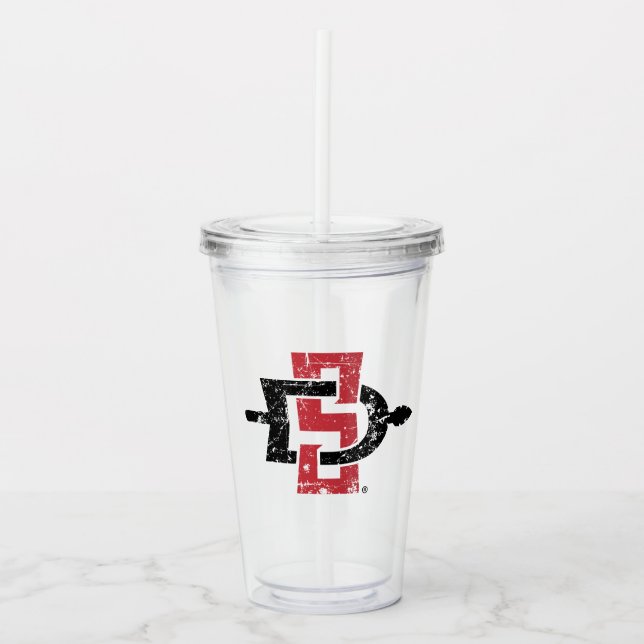 San Diego State Logo Distressed Acrylic Tumbler (Front)