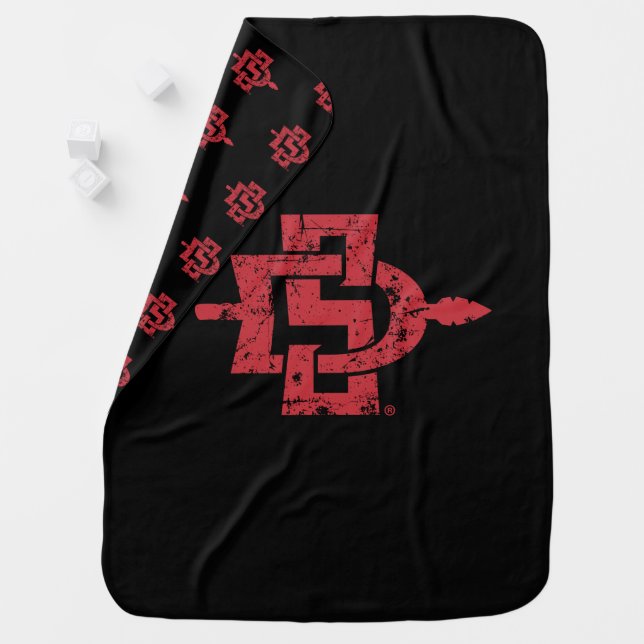 San Diego State Logo Distressed Baby Blanket (In Situ)