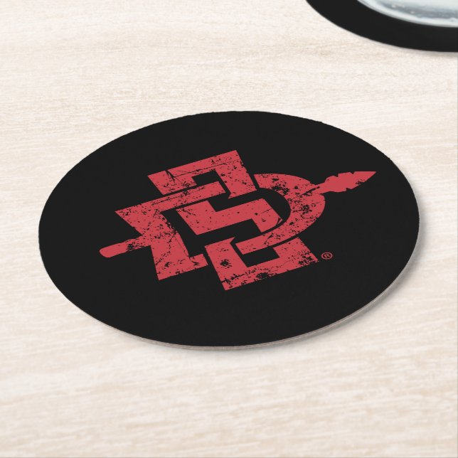 San Diego State Logo Distressed Round Paper Coaster (Angled)