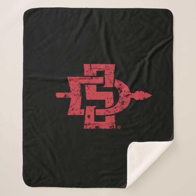 San Diego State Logo Distressed Sherpa Blanket (Front)