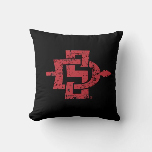 San Diego State Logo Distressed Throw Pillow (Front)