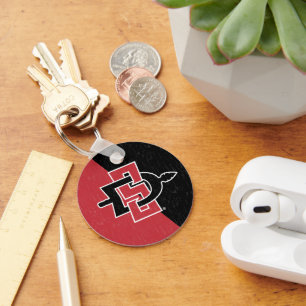 San Diego State University Color Block Distressed Keychain