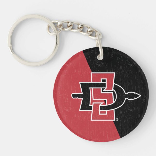 San Diego State University Color Block Distressed Keychain (Front)