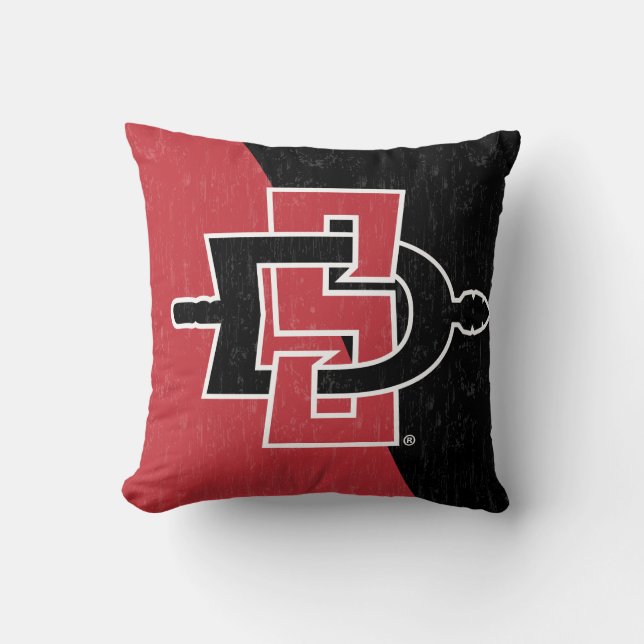 San Diego State University Color Block Distressed Throw Pillow (Front)