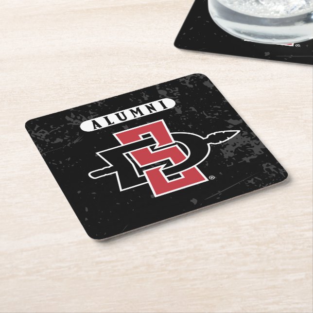 San Diego State University Distressed Alumni Square Paper Coaster (Angled)
