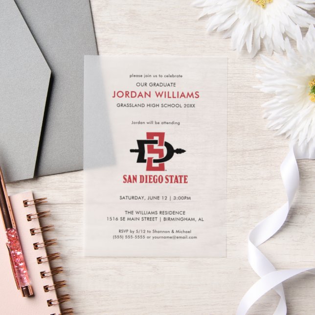 San Diego State University Grad Vellum Invitations (Wedding)