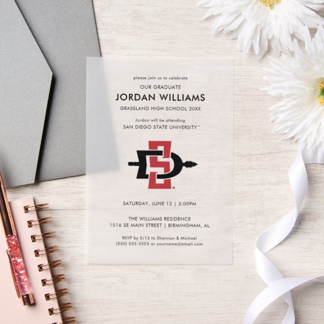 San Diego State University Grad Vellum Invitations (Wedding)