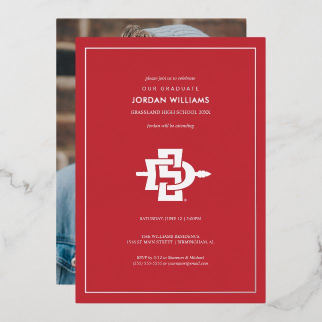 San Diego State University Graduation Design Foil Invitation (Front/Back)